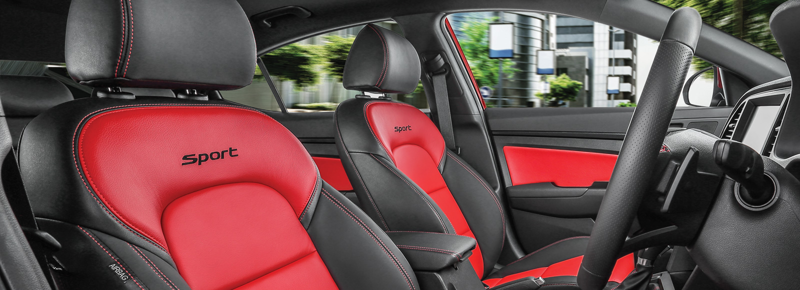 Panoramic view of front seats