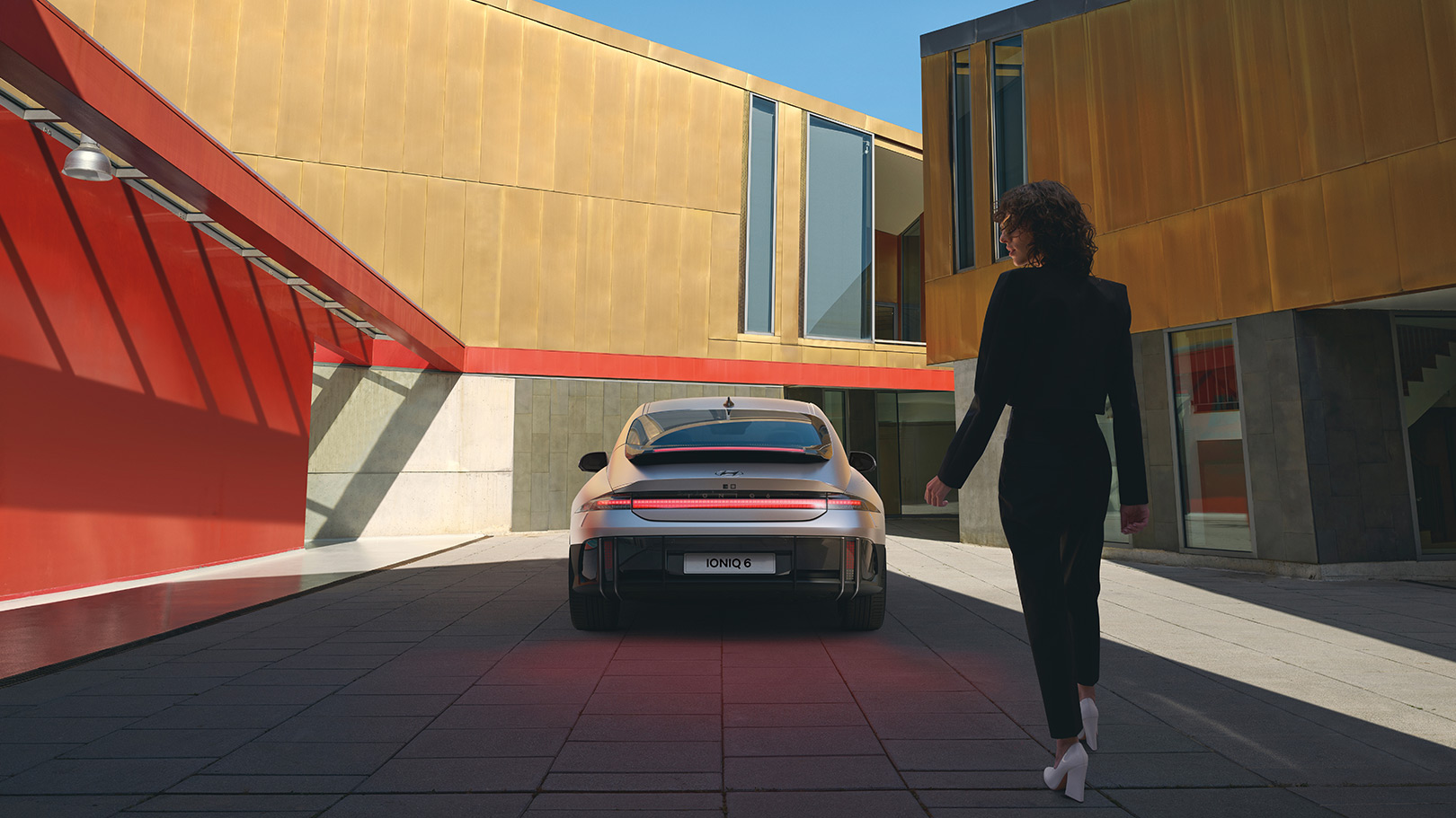 IONIQ 6 rear view of parked in the alleyway